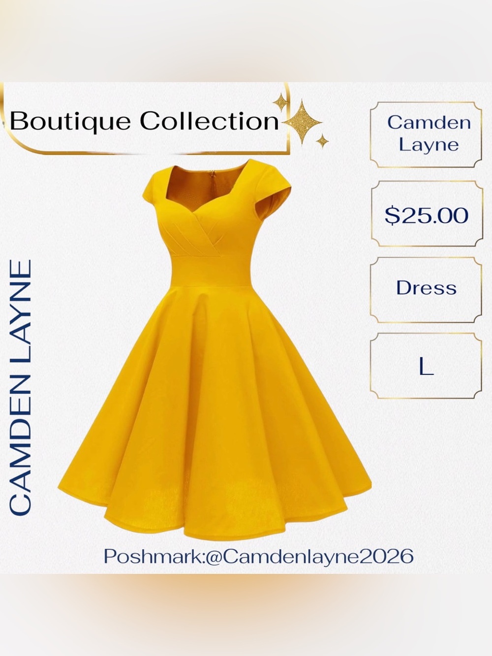 Yellow Fit-and-Flare Midi Dress with Cap Sleeves - Picture 4 of 7
